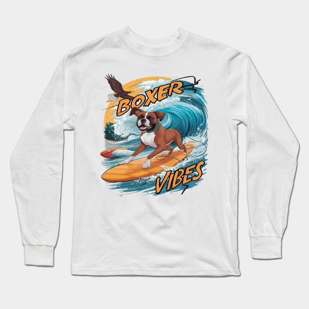 Majestic Boxer Surfer Conquering Waves Long Sleeve T-Shirt by coollooks